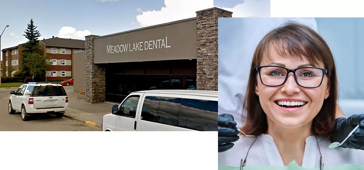 Photo collage of building and patient